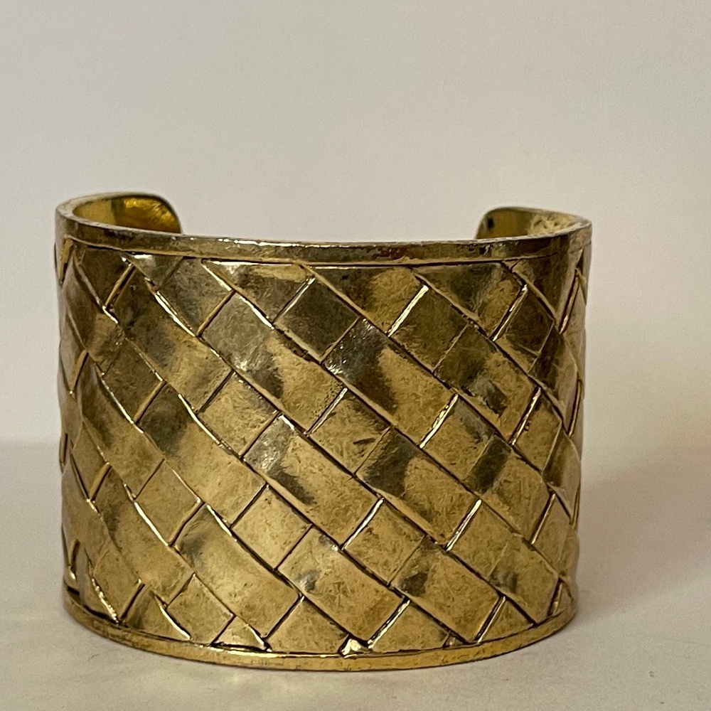 Karine Sultan  Gold plated Basketweave Cuff Bracelet. Handmade.